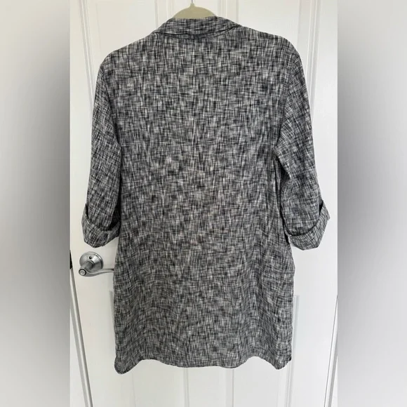 French Curve gray 100% linen roll tab tunic shirt dress women size M - Picture 2 of 5